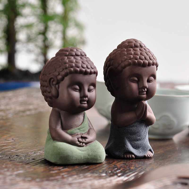 金团 精品紫砂茶宠摆件 彩砂陶如来小佛像茶玩摆件小和尚茶宠特价