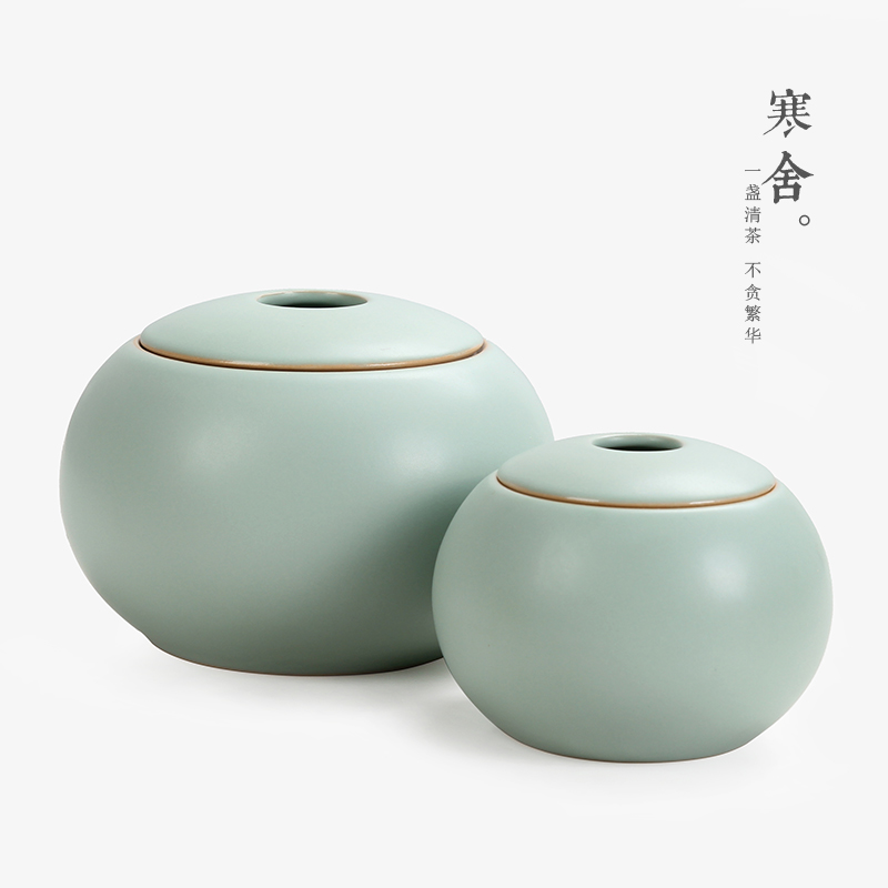 寒舍茶叶罐汝窑陶瓷茶仓大号小号密封罐储藏罐汝瓷开片圆形茶叶罐