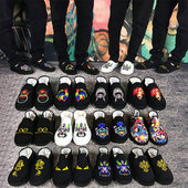 一脚蹬色鬼脸谱精神小伙网 情侣老北京帆布鞋 男士 刺绣花社会人布鞋