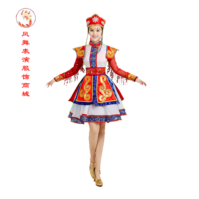 蒙古族演出服女夏藏族维吾尔族哈萨克族少数民族传统表演服装包邮