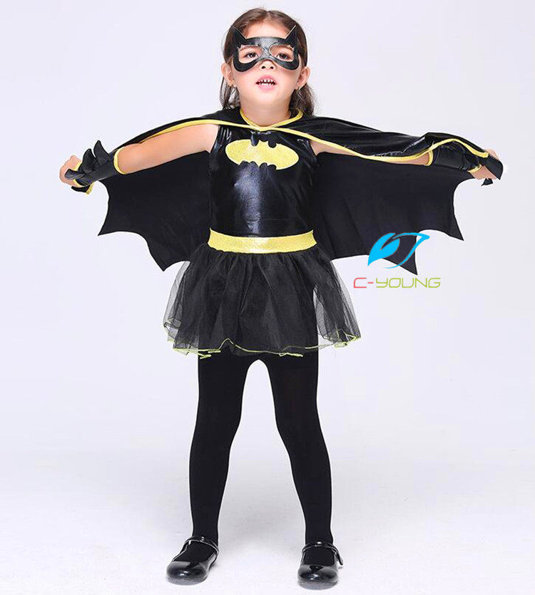 万圣节cosplay儿童女巫服装 蝙蝠侠表演服 女童蝙蝠女巫