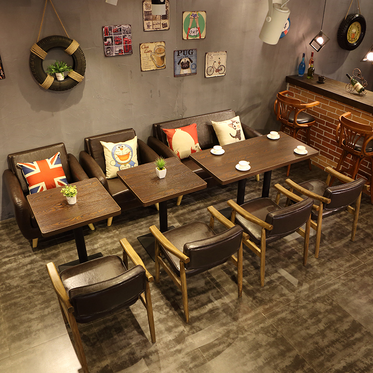 咖啡厅桌椅 美式乡村 复古loft 星巴克 甜品店咖啡馆沙发卡座组合