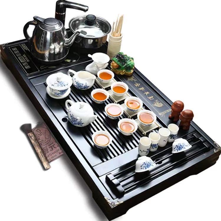茶具套装特价陶瓷冰裂紫砂功夫茶具实木茶盘四合一家用电磁炉包邮