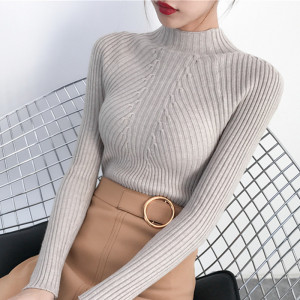 套头半高领长袖针织打底衫