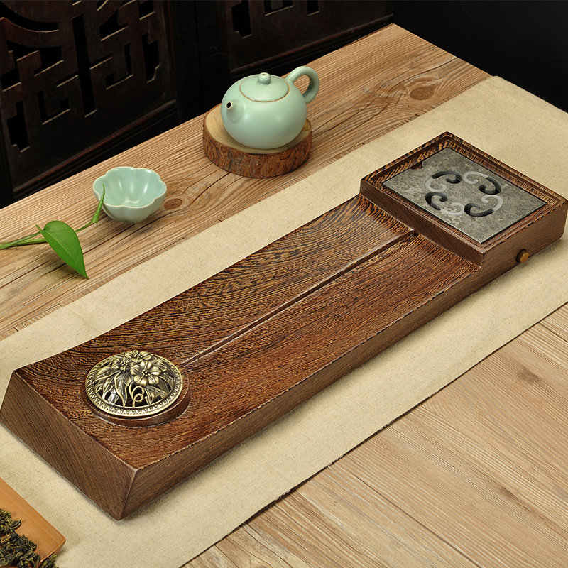 鸡翅木整块长方形日式功夫茶具干泡盘排水实木香道托海小茶盘纳福