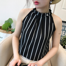 雪纺打底衫 黑白波点小吊带背心女气质宽松挂脖上衣外穿无袖 新款
