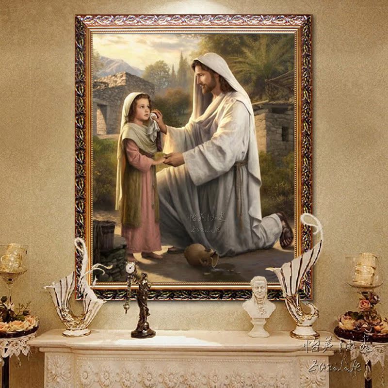 天主教圣像油画耶稣像油画手绘圣像智慧小耶稣仿真装饰画挂画壁画