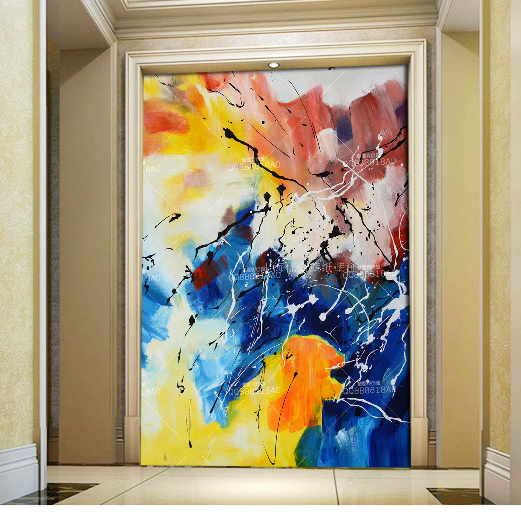 欧式抽象背景墙壁纸油画笔触个性艺术墙纸客厅玄关过道定做壁画