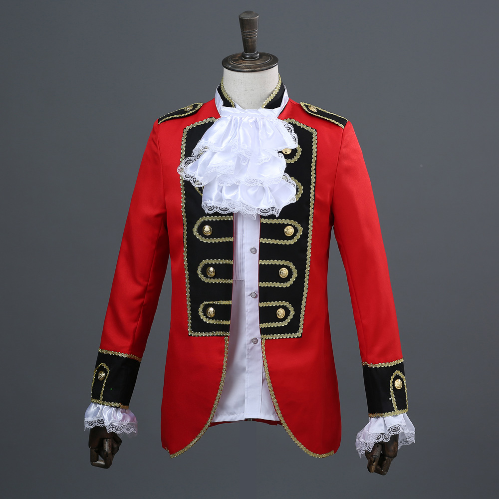 欧洲风格红色镶黑边宫廷装演出服男士军礼服表演服男装红色王子服
