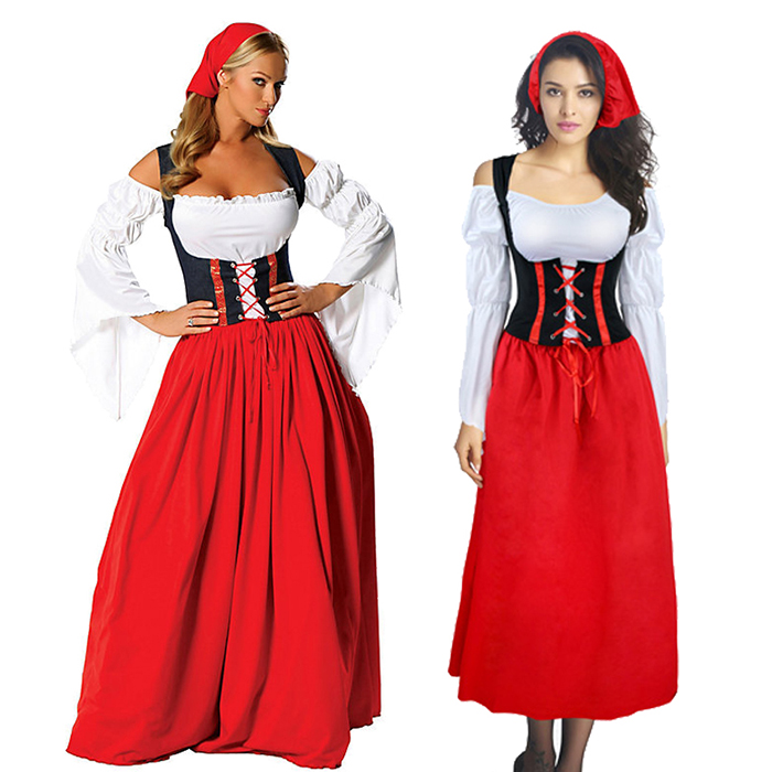 德国传统啤酒服长裙红色啤酒节服装巴伐利亚慕尼黑啤酒服工作服