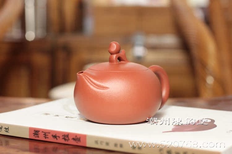 谢思博 灵猴壶潮州朱泥手拉茶壶 国家级大师谢华儿子全手工茶壶