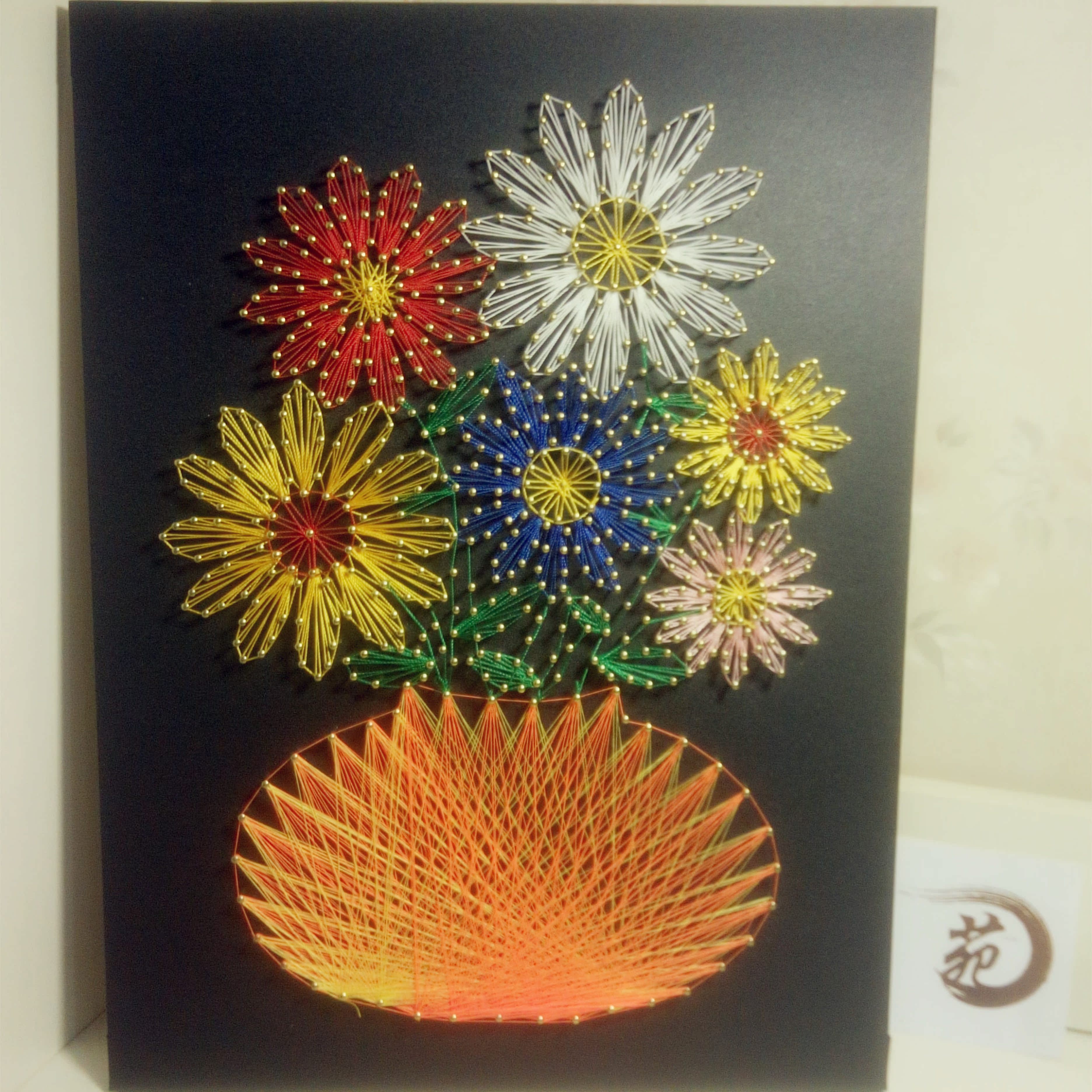 花瓶装饰纱线画钉子毛线绕线画string art创意手工diy