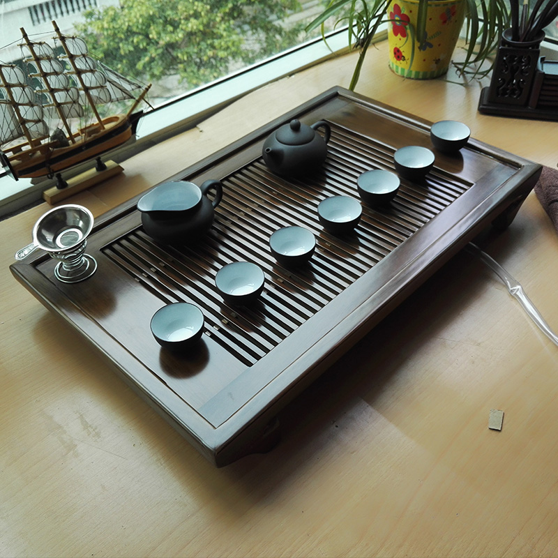 【天天特价】抽屉式茶盘实木长方形排水储水家用办公大号功夫茶具