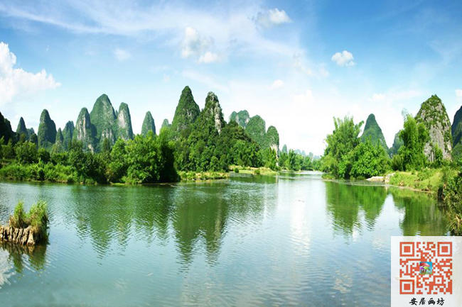 桂林山水自然风景背景墙客厅书房无纺布墙纸d128壁画壁纸