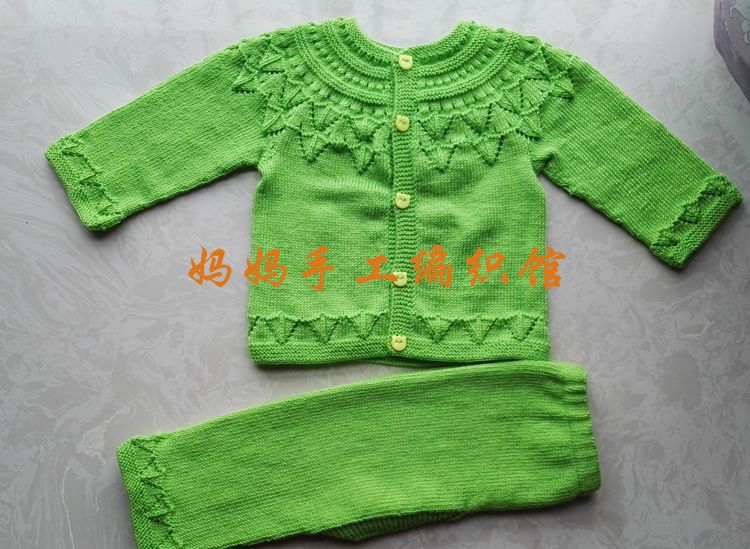 纯手工编织0-2岁婴儿毛衣 宝宝毛线开衫 新生儿手工棉线毛衣套装