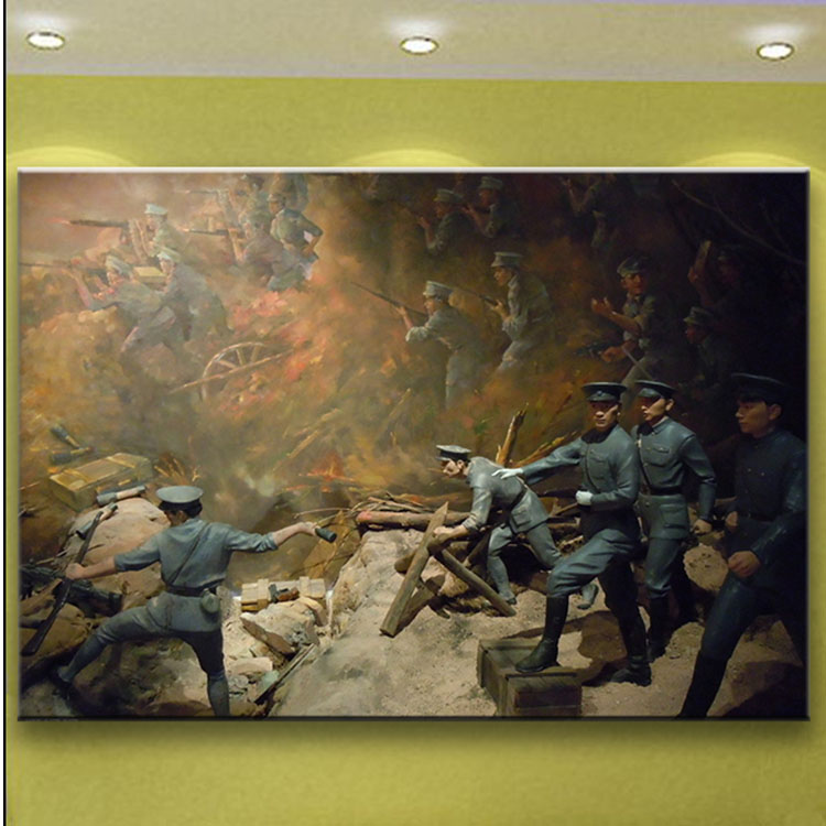 手绘油画抗日战争写实军事无框人物单幅布 挂画 装饰画 艺术