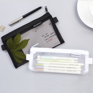 韩版简约透明网纱大容量笔袋