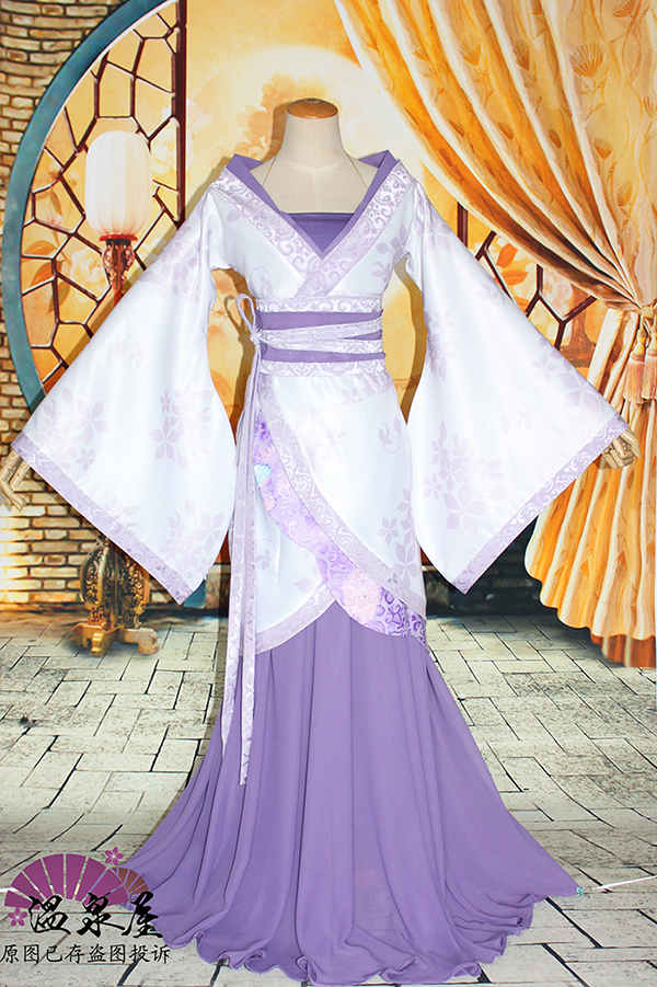 紫色印花汉服 游戏 奇迹暖暖幽兰紫古装 修身汉服裙子