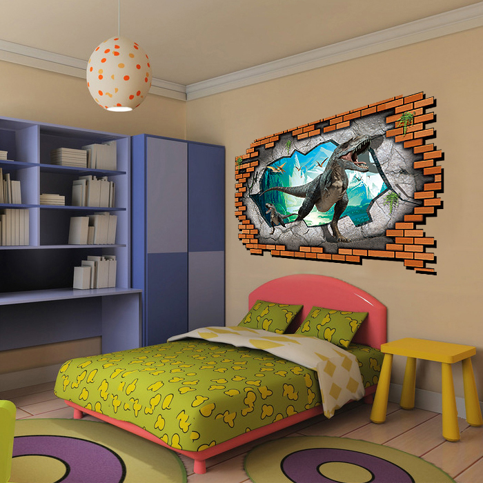 恐龙3d立体效果儿童房间卧室床头背景装饰创意卡通动物墙贴纸贴画