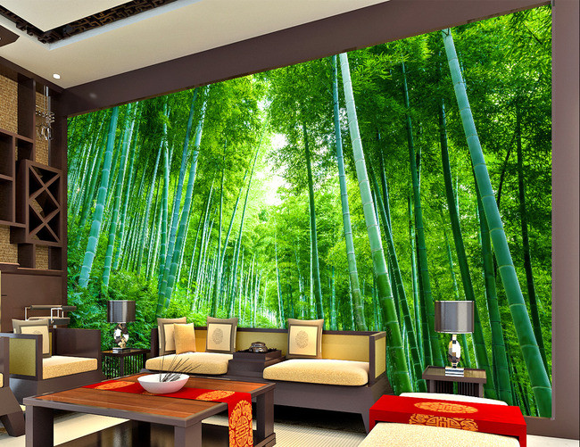 3d竹林丛林延伸空间风景背景墙壁画绿色树林电视背景墙卧室餐厅