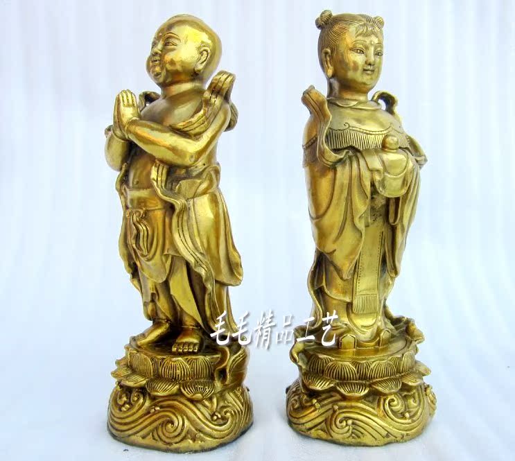 佛教用品 纯铜佛像 童男童女运财童子(金童玉女)提升运势风水摆