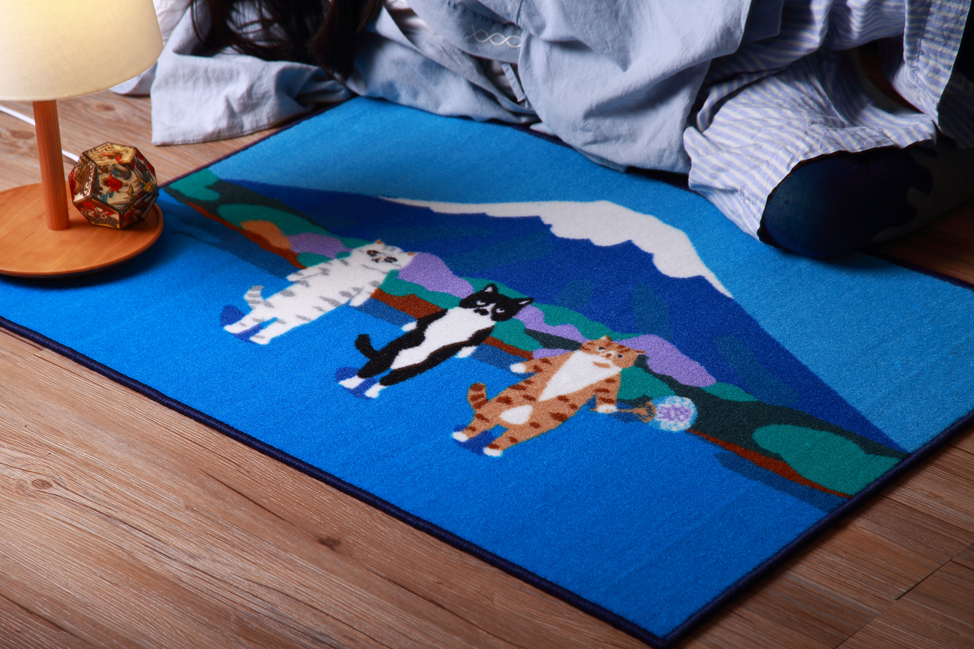 妙吉mewji原创猫咪大尺寸地毯门垫-来富士山