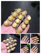 白蜜白花蜜戒指琥珀 天然蜜蜡戒指天然水晶戒指925银戒指男女款