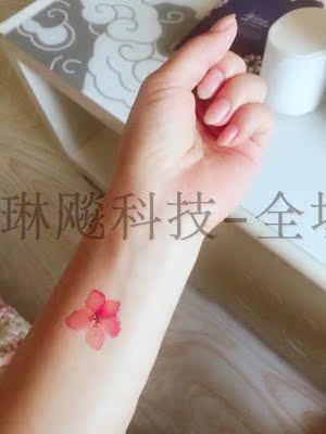 手绘桃花纹身贴 防水女持久水彩樱花朵 脚踝彩色性感小清新刺青