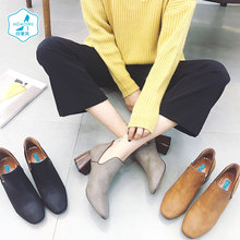 印象风2017新款秋季韩版马丁靴女复古女靴粗跟短筒靴高跟短靴女图片