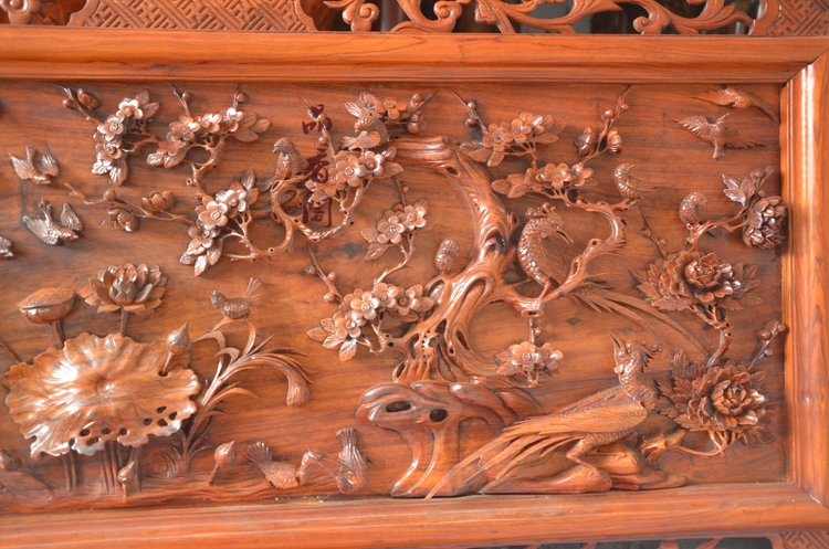 红木挂屏花开富贵木雕礼品 木雕刻工艺 壁挂屏风 家居