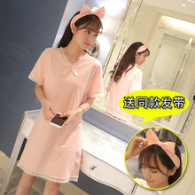学生夏季家居服可爱 韩国少女睡衣夏天公主睡裙纯色全棉质花边韩版