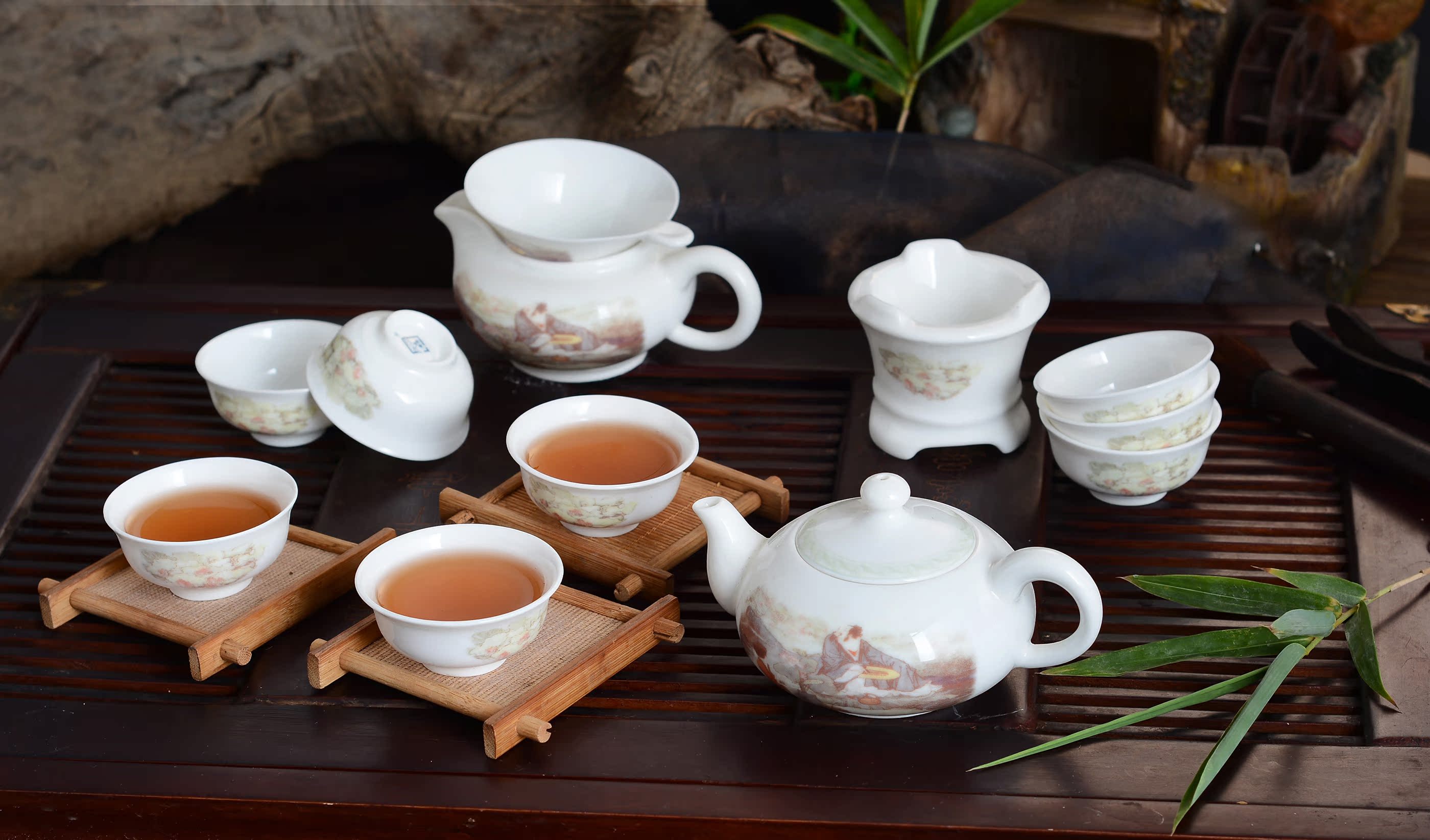 整套高档精品骨瓷陶瓷潮州功夫茶具潮汕工夫套装釉中花面特价包邮