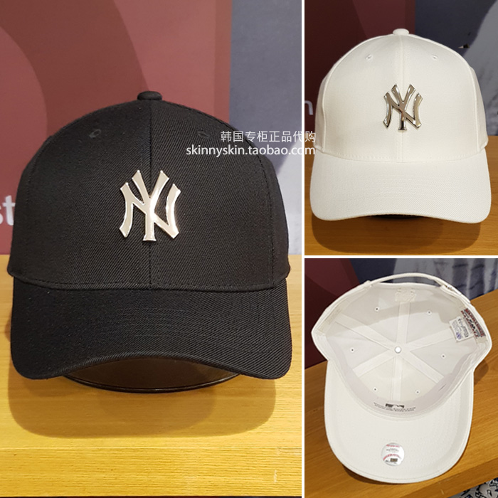 mlb韩国代购正品棒球帽 17新男女同款ny洋基队金属字母休闲鸭舌帽