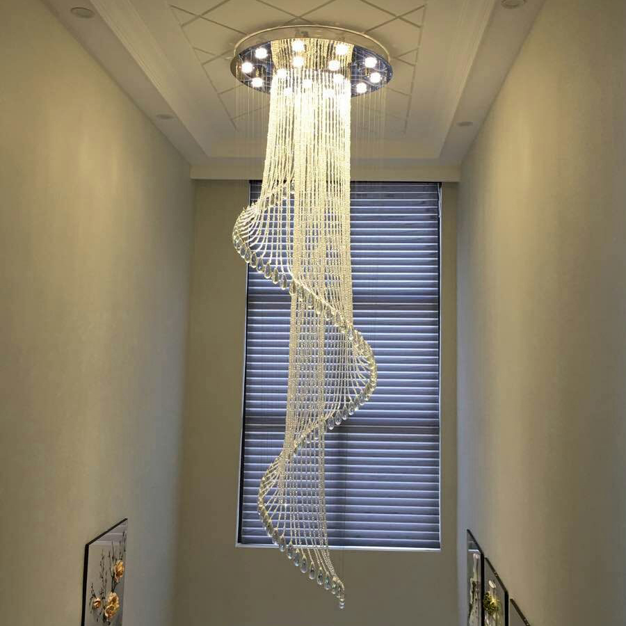 现代别墅复式楼梯吊灯长吊灯设计师创意大厅楼中楼大客厅水晶吊灯