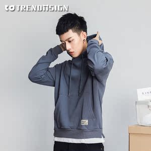 青年连帽套头圆领假两件卫衣