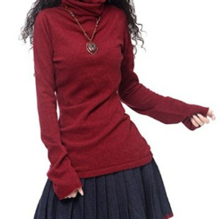 阿卡女装秋冬新款修身羊绒衫堆高领针织喇叭长袖套头短款时尚毛衣