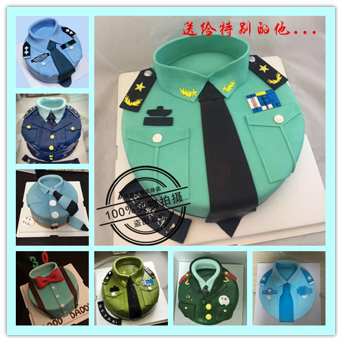 生日翻糖蛋糕定制男士白领礼服衬衫制服军服军人广州深圳成都配送