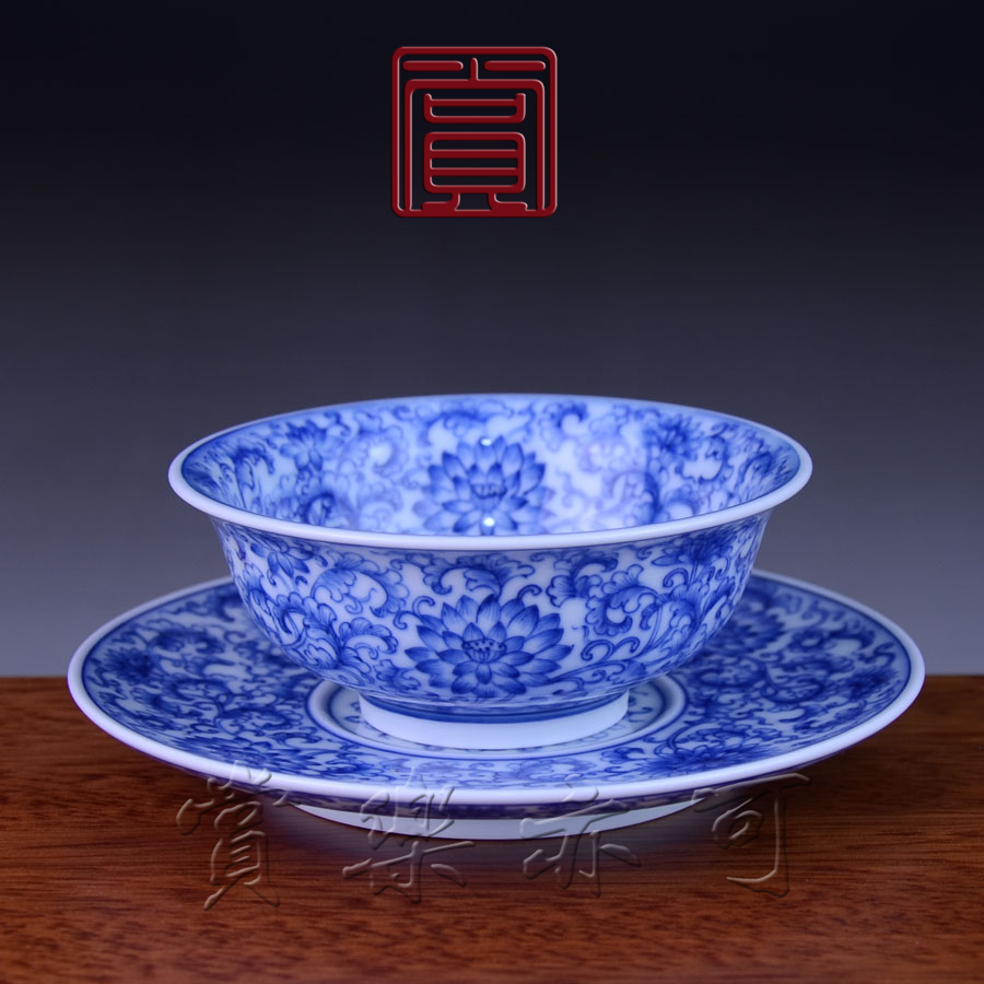 京德茶器贵和祥茶具 手绘纯手工青花花卉茶杯带托 贵和祥茶杯精品
