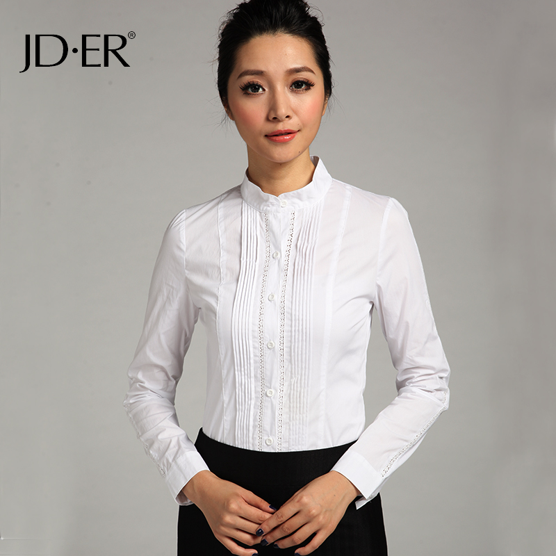 JDER春装新款2015立领镂空OL职业衬衣连体衬衫女长袖修身女装363