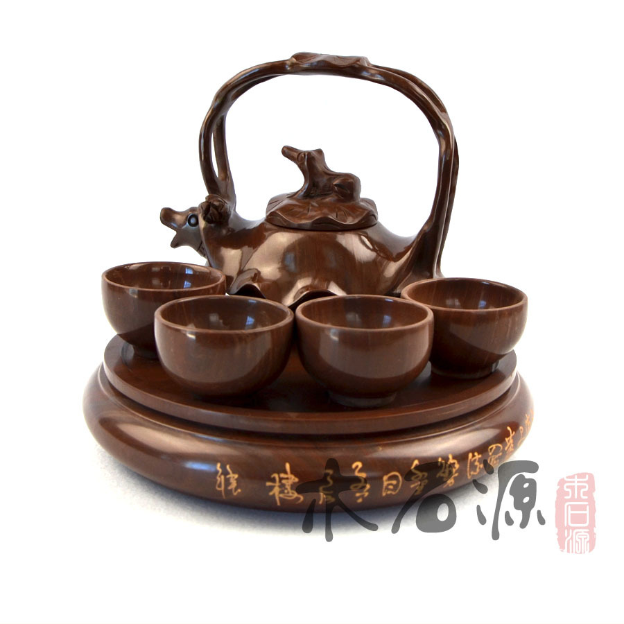 木石源 纯手工木鱼石茶壶茶海盘茶碗木鱼石套装茶具整套非紫砂