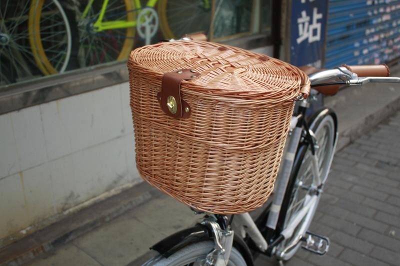 上海永久c总店 自行车 柳编带盖车篮 折叠自行车篮子 永久c自行车