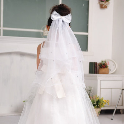 韩版简洁婚纱发饰女童白色蝴蝶结头花配饰儿童头纱婚礼服饰品包邮