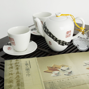 煜元窑 特色储水茶承杯垫茶杯套装新品 汝窑陶瓷功夫茶具一壶二杯