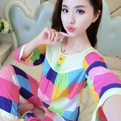 长袖睡衣女人薄款套装绵绸春秋节棉绸空调服大码加肥全棉家居服