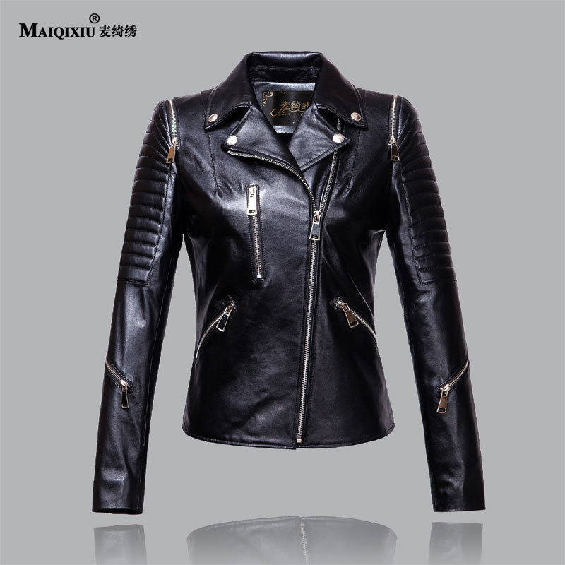 麦绮绣2016春秋海宁真皮皮衣女短款 羊皮皮夹