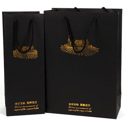 红酒礼品袋超值加厚黑色UV花纹葡萄酒单双支