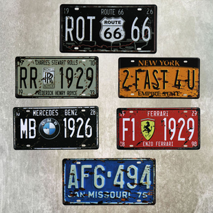 美国国旗车牌 66号公路铁皮画 数字字母挂画 装饰画 咖啡厅墙饰牌