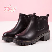 卓诗尼2016冬季新款女鞋裸靴休闲平底单靴厚