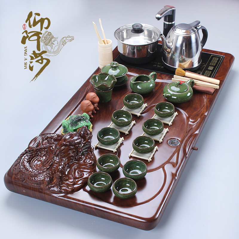 喝茶茶具套装特价家用茶艺功夫茶具实木乌金石茶盘茶海茶道四合一