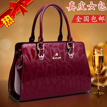 手提包2017新款 漆皮中年妈妈品牌女士牛皮单肩斜挎女包包 真皮时尚